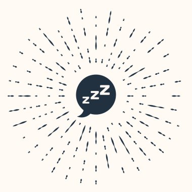 Bej arka planda izole edilmiş horlama ikonu olan gri konuşma balonu. Uyku, uykusuzluk, alarmlı saat uygulaması, derin uyku, uyanış. Soyut çember rastgele noktalar. Vektör İllüstrasyonu