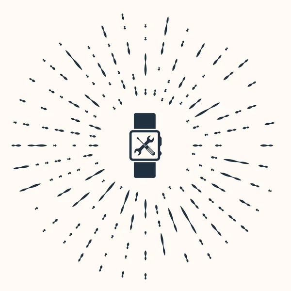 Grey Smartwatch Screwdriver Wrench Icon Isolated Beige Background Adjusting Service — ストックベクタ