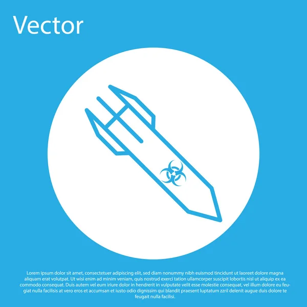 Blue Biohazard raket pictogram geïsoleerd op blauwe achtergrond. De raketbom vliegt naar beneden. Witte cirkel knop. Vector Illustratie — Stockvector