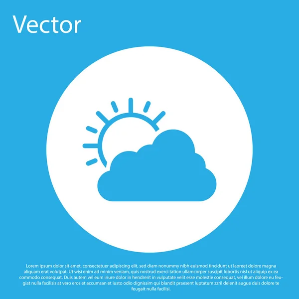 Sole blu e nube icona meteo isolato su sfondo blu. Pulsante cerchio bianco. Illustrazione vettoriale — Vettoriale Stock