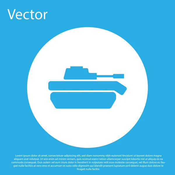 Icono del tanque militar azul aislado sobre fondo azul. Botón círculo blanco. Ilustración vectorial — Vector de stock