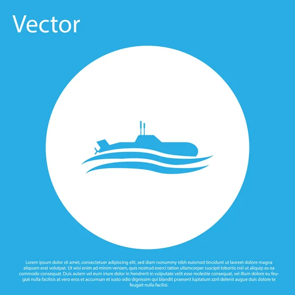 Ícone azul do submarino isolado no fundo azul. Navio militar. Botão de círculo branco. Ilustração vetorial — Vetor de Stock