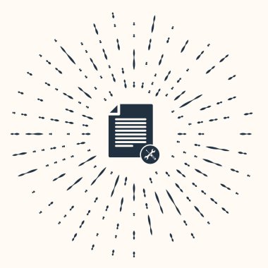 Bej arkaplanda izole edilmiş tornavida ve anahtar simgesine sahip gri dosya belgesi. Ayarlama, servis, ayar, bakım, onarım, onarım. Soyut çember rastgele noktalar. Vektör İllüstrasyonu