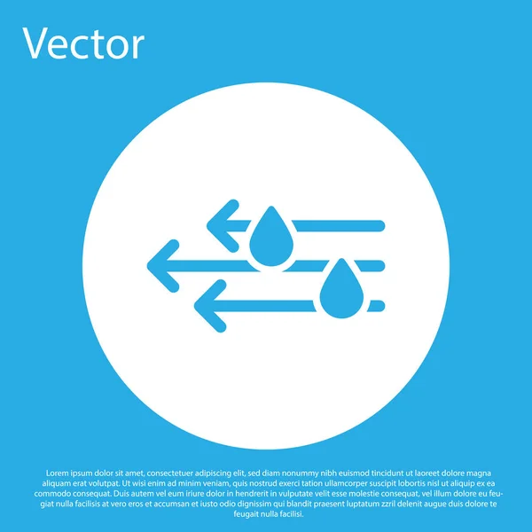 Ícone de vento e chuva azul isolado no fundo azul. Tempo ventoso. Botão de círculo branco. Ilustração vetorial — Vetor de Stock