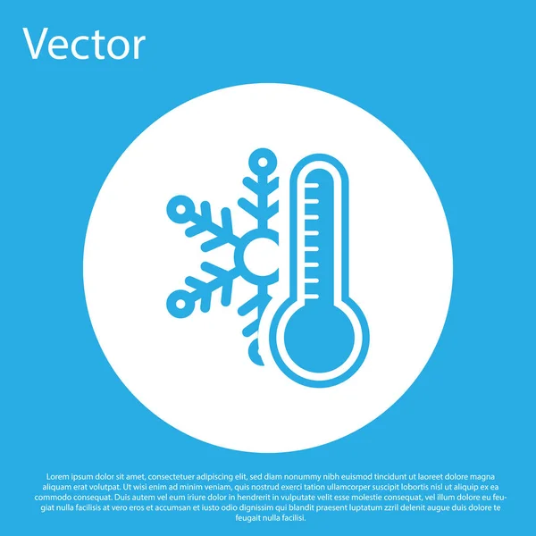 Синий Термометр Значком Снежинок Синем Фоне Кнопка Белого Круга Векторная — стоковый вектор