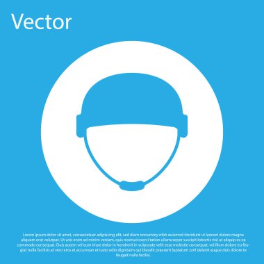 Mavi Askeri miğfer ikonu mavi arka planda izole edildi. Ordu şapkasının savunma ve koruma sembolü. Koruyucu şapka. Beyaz daire düğmesi. Vektör İllüstrasyonu