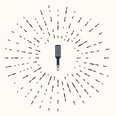 Gri şaplak raket simgesi bej arka planda izole edildi. Fetiş aksesuarı. Yetişkinler için seks oyuncağı. Soyut çember rastgele noktalar. Vektör İllüstrasyonu