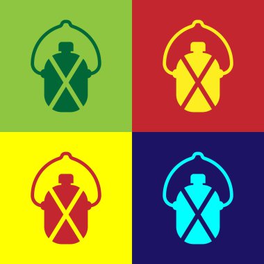 Renkli Kantin su şişesi simgesi renk arkaplanında izole edilmiş. Turist matarası ikonu. Kampanyada bir kavanoz su kullanıldı. Vektör İllüstrasyonu