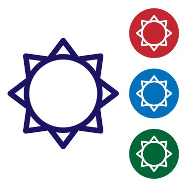 Mavi Güneş simgesi beyaz arkaplanda izole edildi. Renk simgelerini daire düğmelerine ayır. Vektör İllüstrasyonu