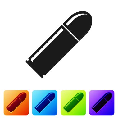 Siyah Kurşun simgesi beyaz arkaplanda izole edildi. Renkli kare düğmelerle simgeleri ayarla. Vektör İllüstrasyonu