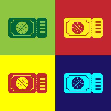 Renkli basketbol bileti ikonu renk arkaplanında izole edildi. Vektör İllüstrasyonu