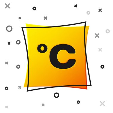 Siyah Celsius simgesi beyaz arkaplanda izole edilmiş. Sarı kare düğme. Vektör İllüstrasyonu