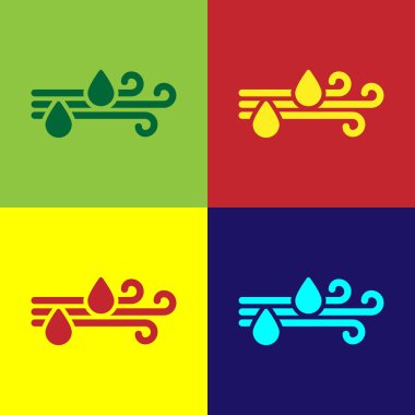 Renk arkaplanında renk rüzgarı ve yağmur simgesi izole edildi. Rüzgarlı bir hava. Vektör İllüstrasyonu