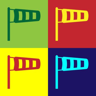 Renkli koni meteorolojisi rüzgar gülü vane ikonu renk arkaplanında izole. Rüzgâr Sock rüzgarın yönünü ve gücünü gösteriyor. Vektör İllüstrasyonu