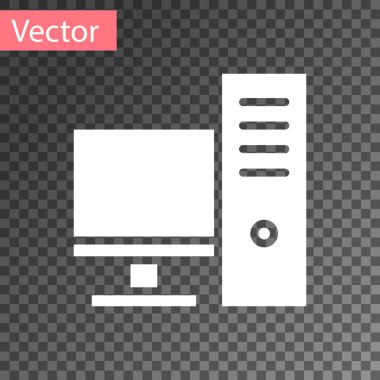 Beyaz Bilgisayar monitörü simgesi şeffaf arkaplanda izole edildi. Bilgisayar bileşeni işareti. Vektör İllüstrasyonu