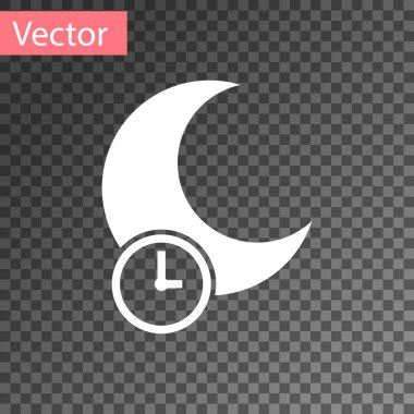 Beyaz Uyuyan Ay simgesi şeffaf arkaplanda izole edildi. Vektör İllüstrasyonu