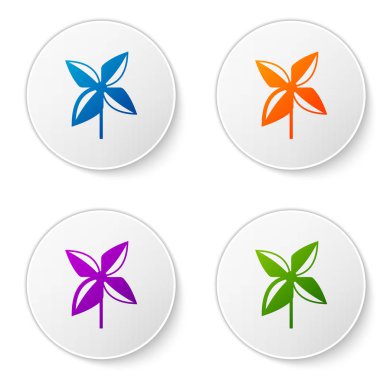 Beyaz arkaplanda izole edilmiş renk fırıldak simgesi. Yel değirmeni oyuncak ikonu. Simgeleri daire düğmelerine ayır. Vektör İllüstrasyonu