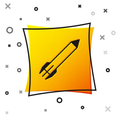 Siyah Roket simgesi beyaz arkaplanda izole edildi. Sarı kare düğme. Vektör İllüstrasyonu