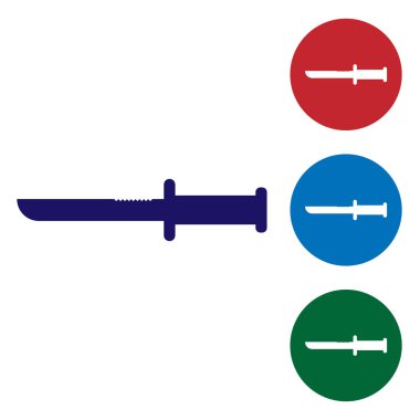 Mavi Askeri bıçak ikonu beyaz arka planda izole edilmiş. Renk simgelerini daire düğmelerine ayır. Vektör İllüstrasyonu
