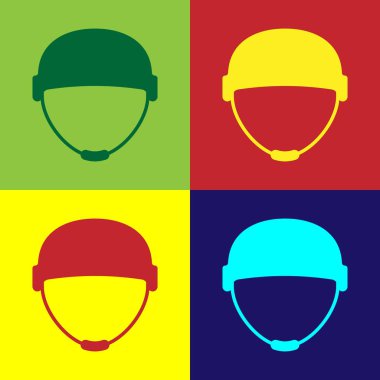 Renkli arka planda izole edilmiş renkli askeri kask simgesi. Ordu şapkasının savunma ve koruma sembolü. Koruyucu şapka. Vektör İllüstrasyonu