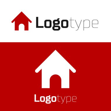Kırmızı Köpek Evi simgesi beyaz arkaplanda izole edildi. Köpek kulübesi. Logo tasarım şablonu elemanı. Vektör İllüstrasyonu