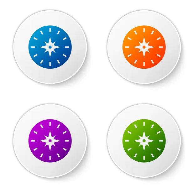 Color Compass icon isolated on white background. Windrose navigation symbol. Wind rose sign. Set icons in circle buttons. Vector Illustration — Stock Vector