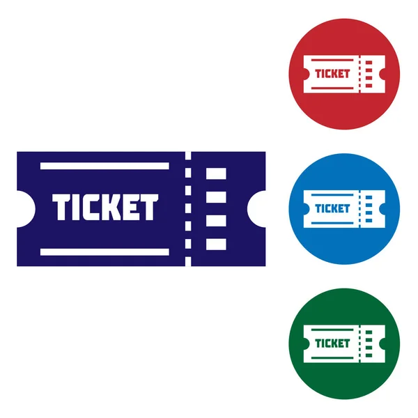 Blaues Ticket-Symbol isoliert auf weißem Hintergrund. Farbsymbole in Kreis-Buttons setzen. Vektorillustration — Stockvektor