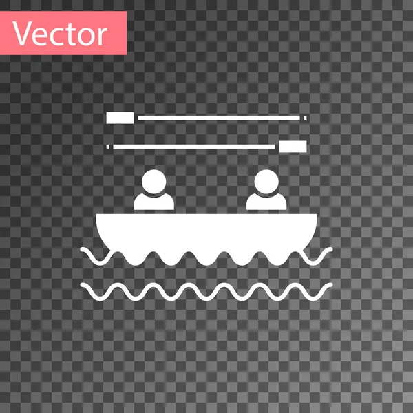 Weißes Boot mit Rudern und Menschen-Symbol isoliert auf transparentem Hintergrund. Wassersport, Extremsport, Urlaub, Urlaub, Teambuilding. Vektorillustration — Stockvektor