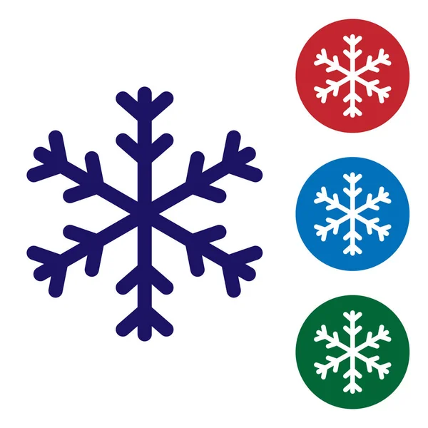 Icono de copo de nieve azul aislado sobre fondo blanco. Establecer iconos de color en botones de círculo. Ilustración vectorial — Vector de stock