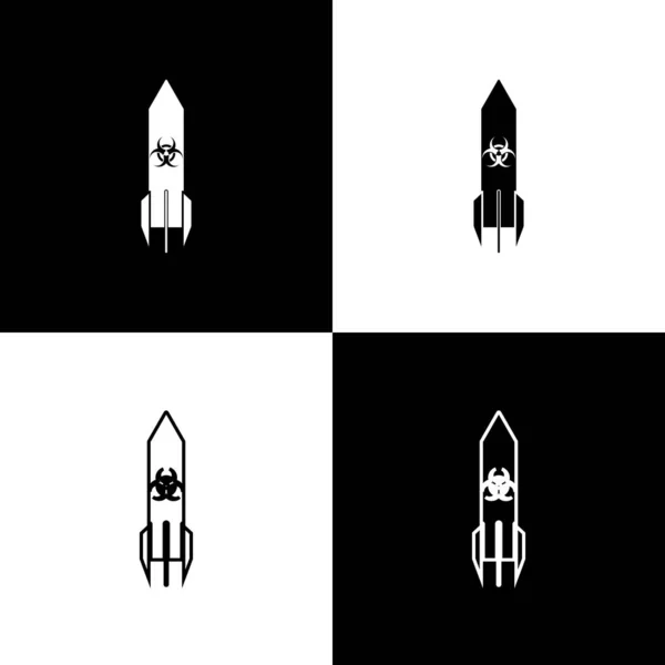 Установите иконку ракеты Biohazard на черно-белом фоне. Ракетная бомба падает. Векторная миграция — стоковый вектор