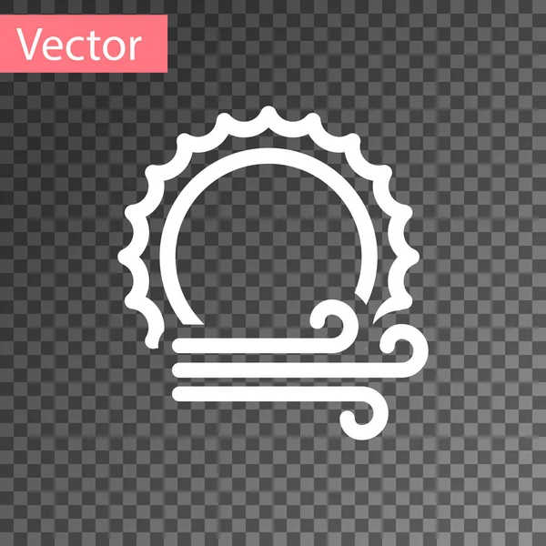 Vento branco e sol ícone isolado em fundo transparente. Tempo ventoso. Ilustração vetorial — Vetor de Stock