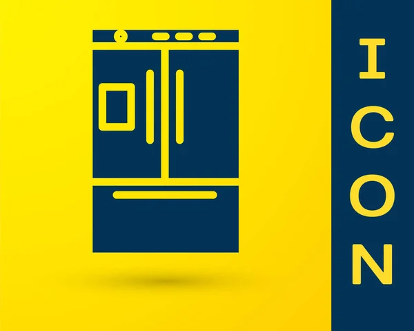 Blaues Kühlschranksymbol isoliert auf gelbem Hintergrund. Kühlschrank mit Gefrierfach Kühlschrank. Haushaltstechnologie und Haushaltsgeräte. Vektorillustration — Stockvektor