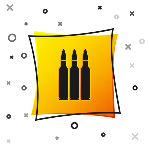 Ícone de bala preta isolado no fundo branco. Botão quadrado amarelo. Ilustração vetorial — Vetor de Stock