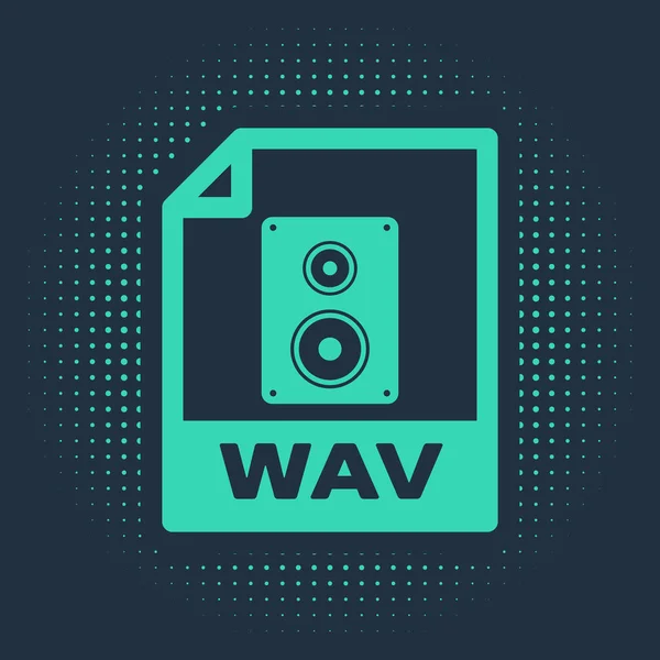 Зеленый WAV-файл. Иконка кнопки выделена на синем фоне. WAV формирует формат аудио-файлов для цифровых аудио-файлов. Абстрактные круговые случайные точки. Векторная миграция — стоковый вектор