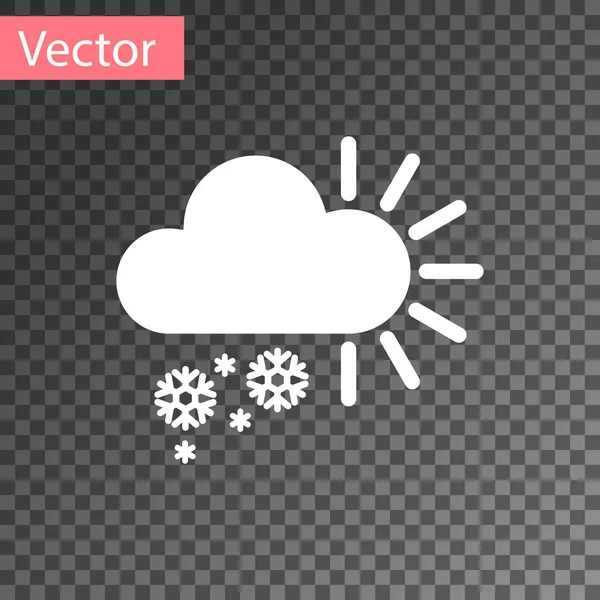 Weiß bewölkt mit Schnee-Symbol auf transparentem Hintergrund. Wolke mit Schneeflocken. einzelnes Wettersymbol. Schneeschild. Vektorillustration — Stockvektor