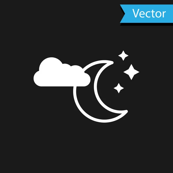 Weiße Wolke mit Mond und Sternen auf schwarzem Hintergrund. bewölktes Nachtzeichen. Symbol für Schlafträume. Nacht- oder Bettzeichen. Vektorillustration — Stockvektor