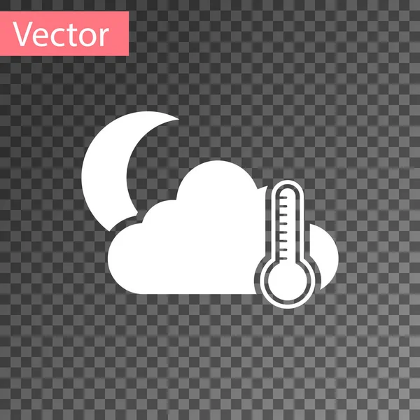 Weißes Thermometer und Wolke mit Mond-Symbol auf transparentem Hintergrund. Vektorillustration — Stockvektor