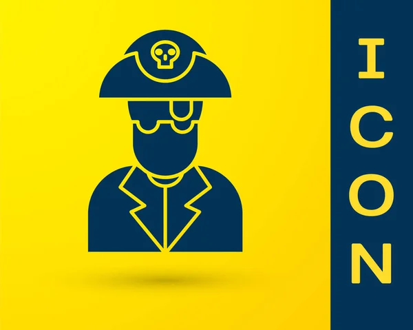 Blue Pirate Captain icon isolated on yellow background. Векторная миграция — стоковый вектор