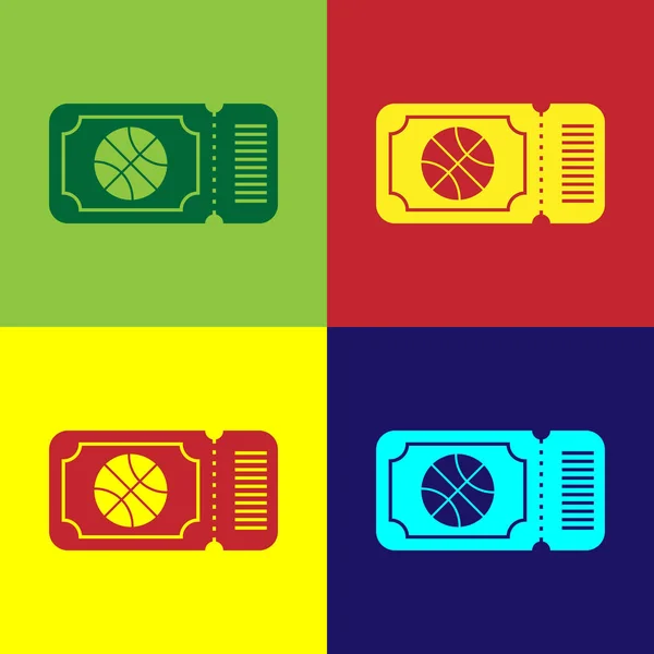 色の背景に隔離されたカラーバスケットボールゲームチケットアイコン ベクターイラスト — ストックベクタ