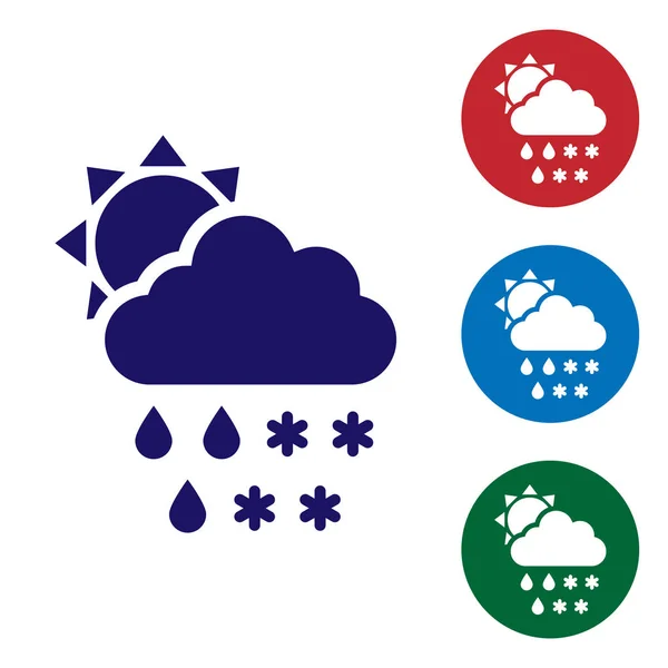 Blaue Wolke Mit Schnee Und Regensymbol Auf Weißem Hintergrund Wettersymbol — Stockvektor