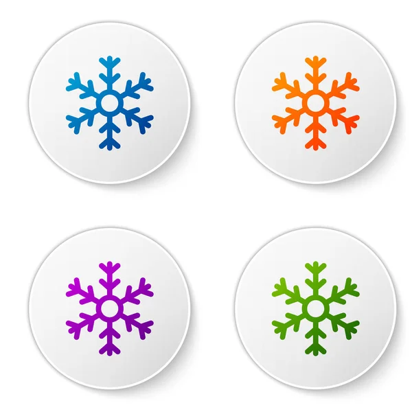 Kleur Sneeuwvlok pictogram geïsoleerd op witte achtergrond. Stel pictogrammen in cirkel knoppen. Vector Illustratie — Stockvector