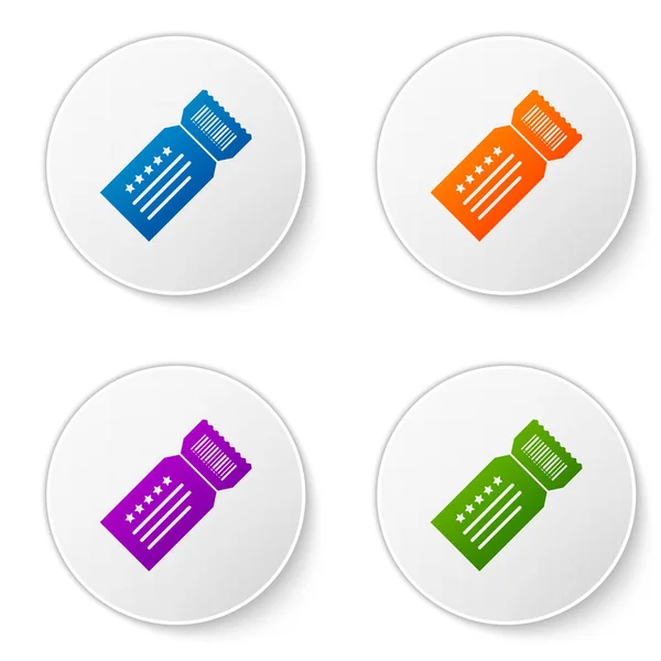 Ícone de bilhete de cor isolado no fundo branco. Definir ícones em botões de círculo. Ilustração vetorial — Vetor de Stock