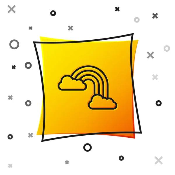 Arcobaleno nero con l'icona delle nuvole isolato su sfondo bianco. Pulsante quadrato giallo. Illustrazione vettoriale — Vettoriale Stock