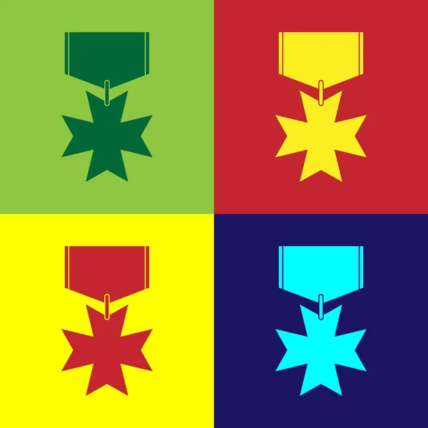 Cor Ícone Medalha Recompensa Militar Isolado Fundo Cor Assinatura Exército — Vetor de Stock