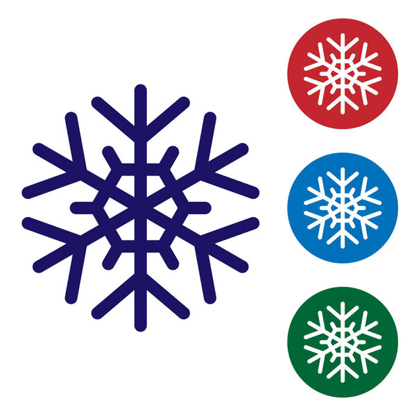 Blue Snowflake icon isolated on white background. Set color icons in circle buttons. Vector Illustration
