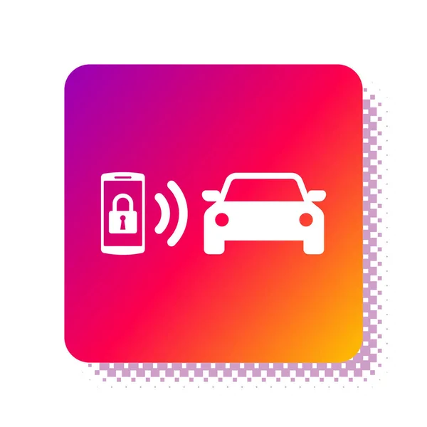 Branco ícone do sistema de alarme do carro inteligente isolado no fundo branco. O smartphone controla a segurança do carro no wireless. Botão cor quadrada. Ilustração vetorial — Vetor de Stock