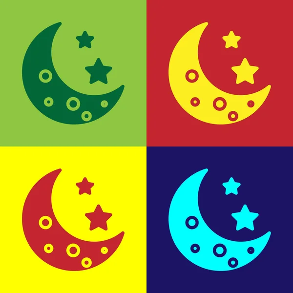 Color Icono Luna Estrellas Aislado Sobre Fondo Color Ilustración Vectorial — Vector de stock
