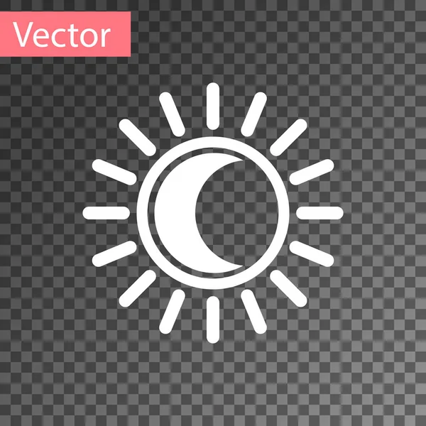 Fehér napfogyatkozás a Nap ikon elszigetelt átlátszó háttérrel. Teljes szonár napfogyatkozás. Vektorillusztráció — Stock Vector