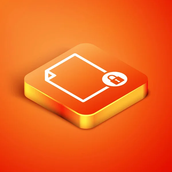 Isometric Document and lock icon isolated on orange background. File format and padlock. Security, safety, protection concept. Vector Illustration — Stock Vector