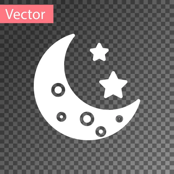 Icono de luna blanca y estrellas aislado sobre fondo transparente. Ilustración vectorial — Vector de stock